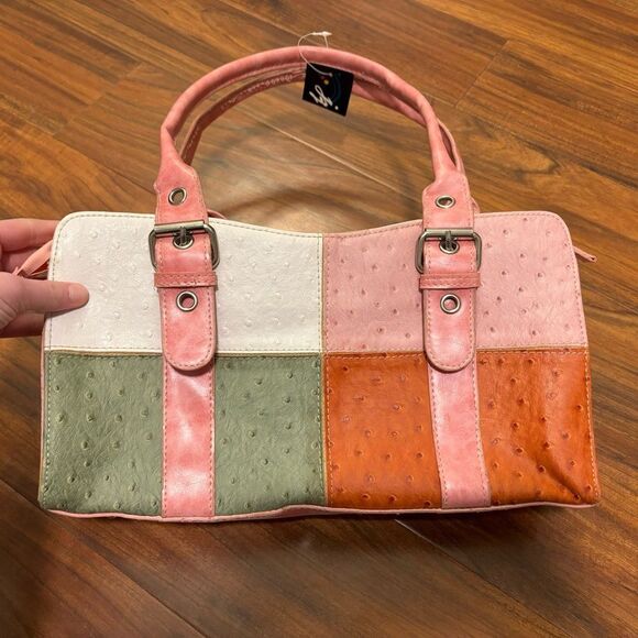 NYC Faux Leather y2k 2001 pink/white/green/orange purse - Picture 2 of 9